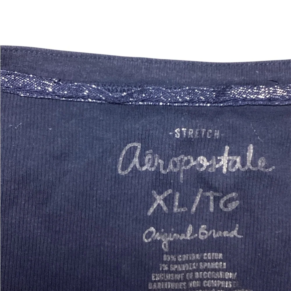 Aeropostale Dark Blue V-Neck Top with Pink Logo - Picture 7 of 9